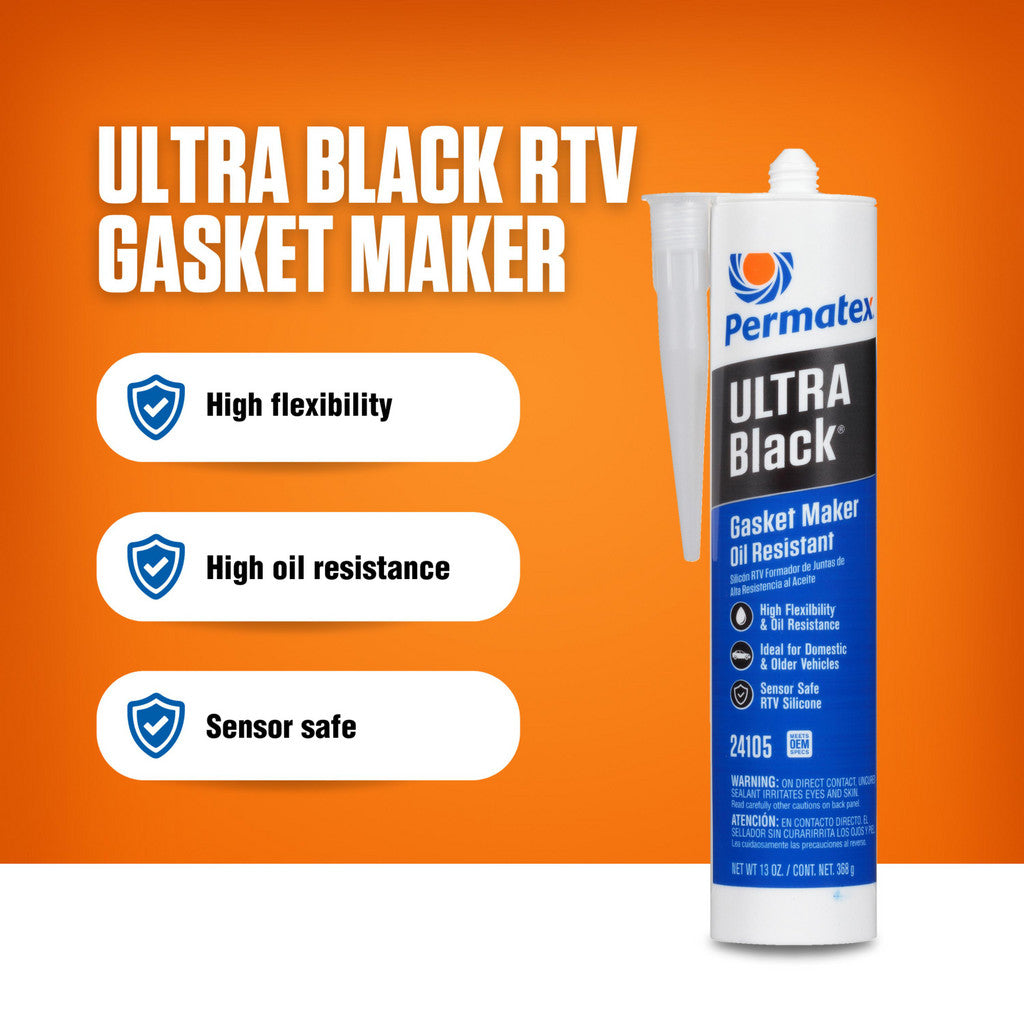 Permatex 24105 RTV Silicone Gasket Maker, Ultra Black, 13 oz
