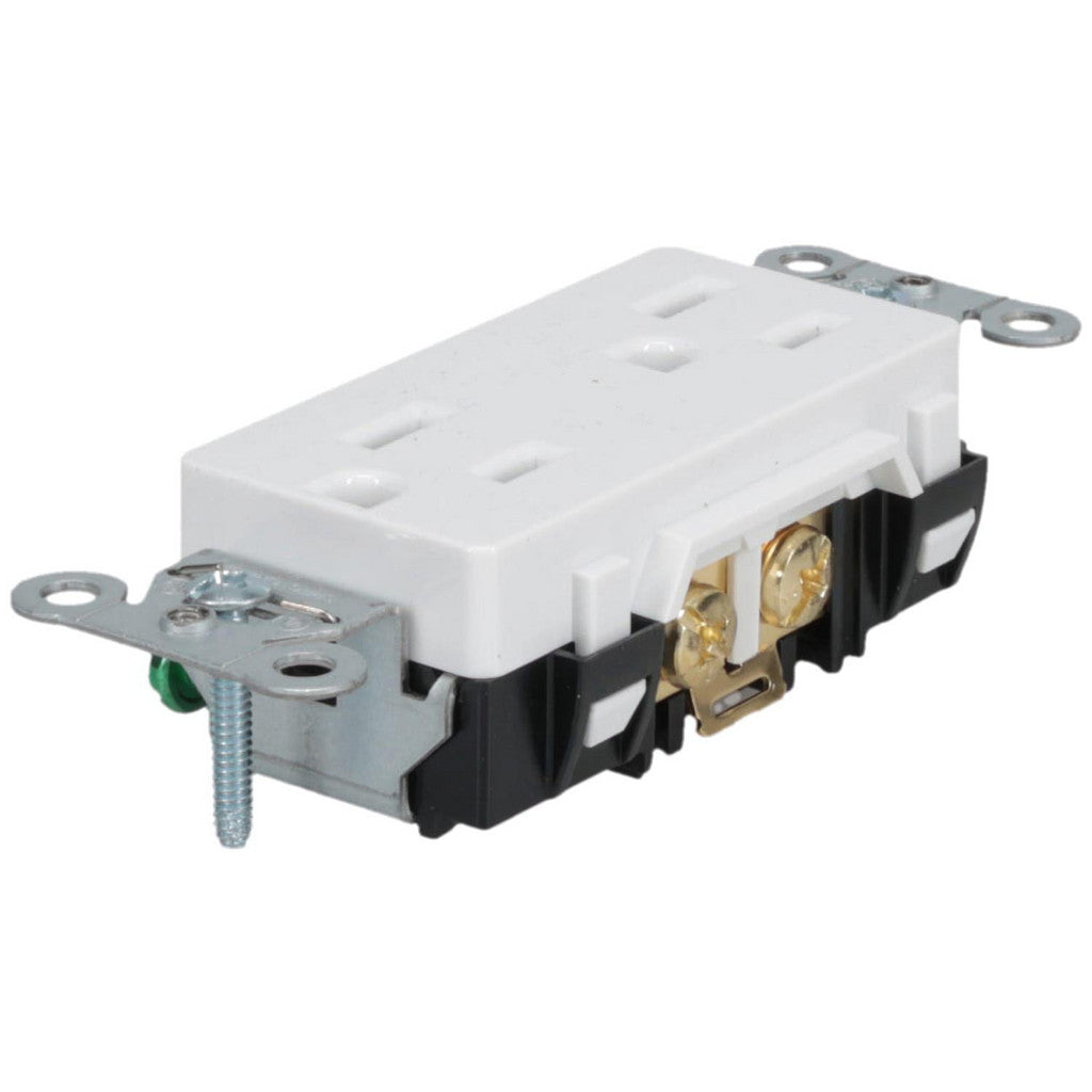 Hubbell Wiring Device-Kellems DR15WHI Straight Blade Duplex Receptacle: NEMA 5-15R, 15 Amps, Self-Grounding