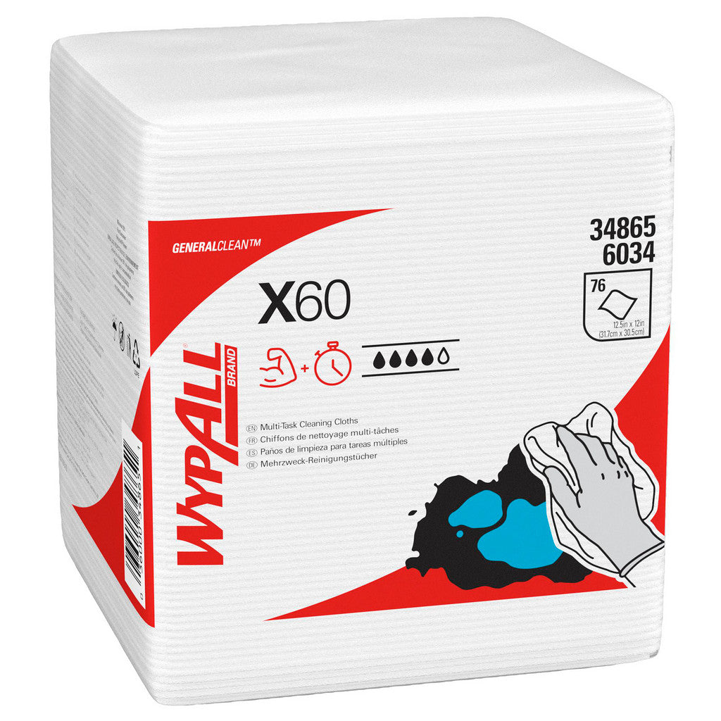 WypAll GeneralClean x60 Multi-Task Cleaning Cloths (34865), Quarterfold, Strong and Absorbent Towels, White