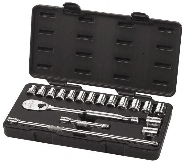 GEARWRENCH 80708 Socket Set: Standard, 18 Pc, 1/2" Drive, 10.00 to 24.00 mm