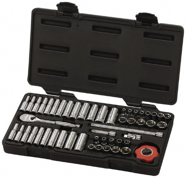 GEARWRENCH 80300 Socket Set: Deep Standard, 51 Pc, 1/4" Drive, 3/16 to 9/16", 4.00 to 15.00 mm