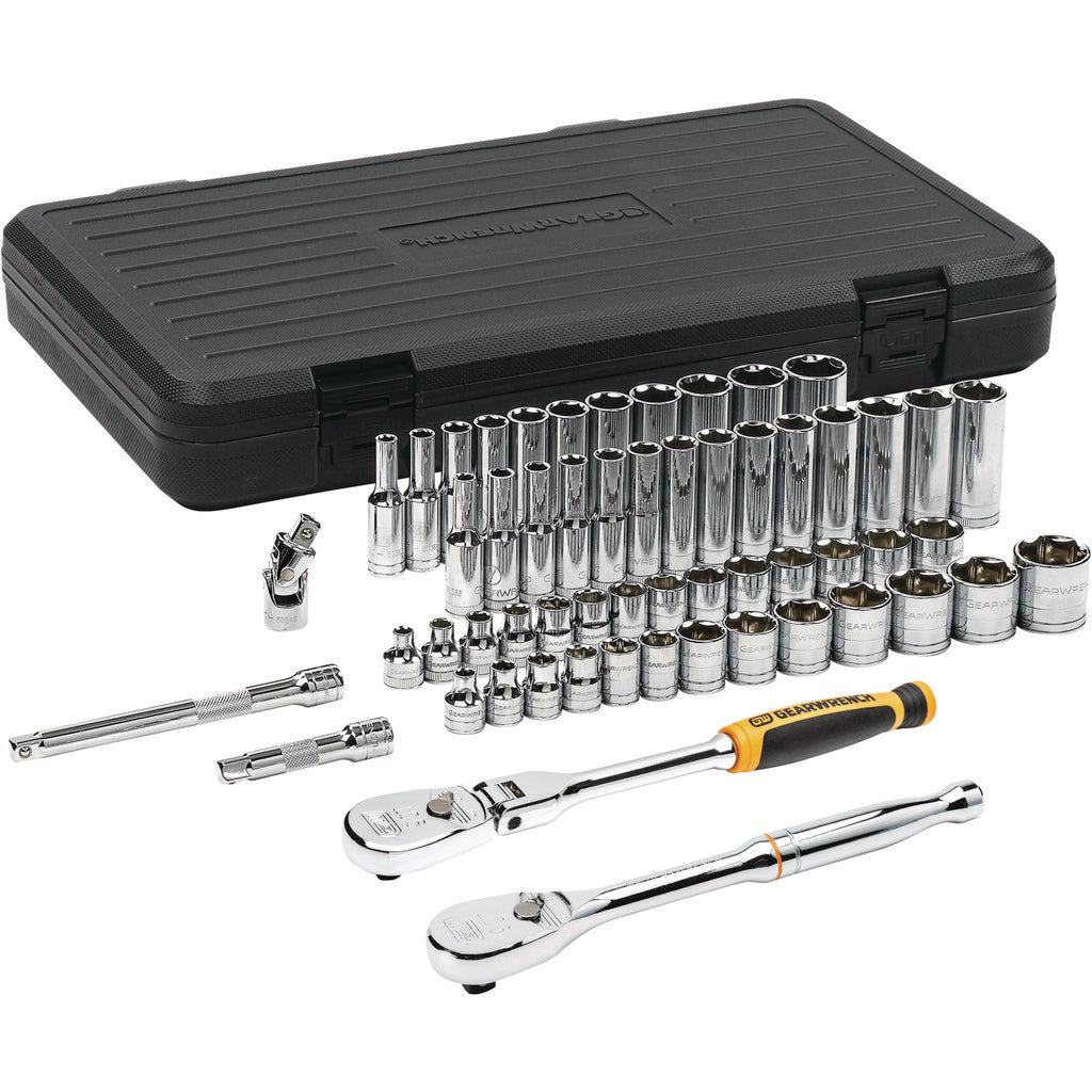 GEARWRENCH 80550 57 Pc. 3/8" Drive 6 Point Standard and Deep SAE & Metric Mechanics Tool Set