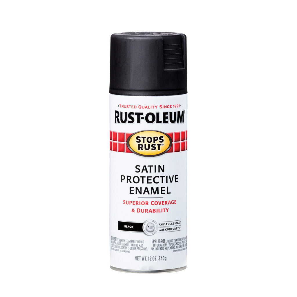 Rust-Oleum 7777830 Stops Rust Enamel Spray Paint, Black, Satin, 12 oz