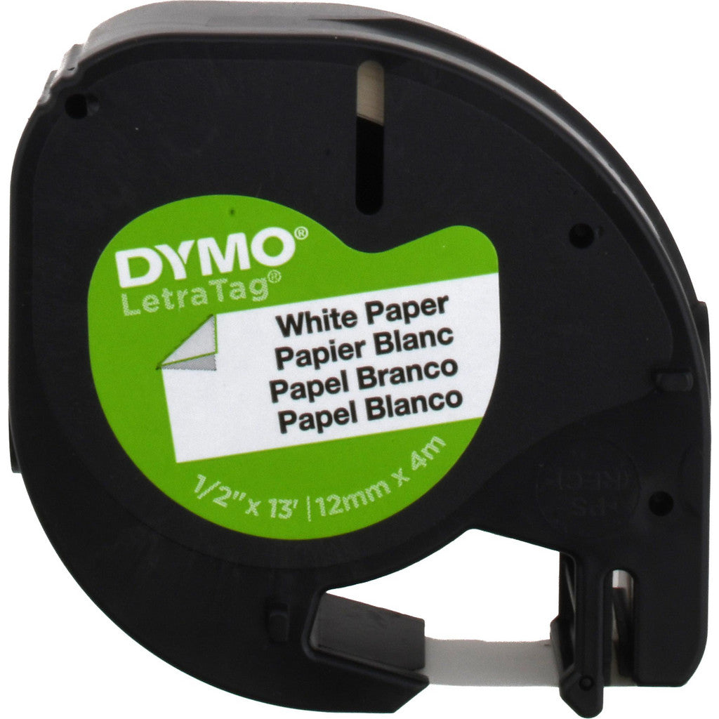 Dymo 10697 Label Maker Label: Black on White, Paper, 156" OAL, 1/2" OAW