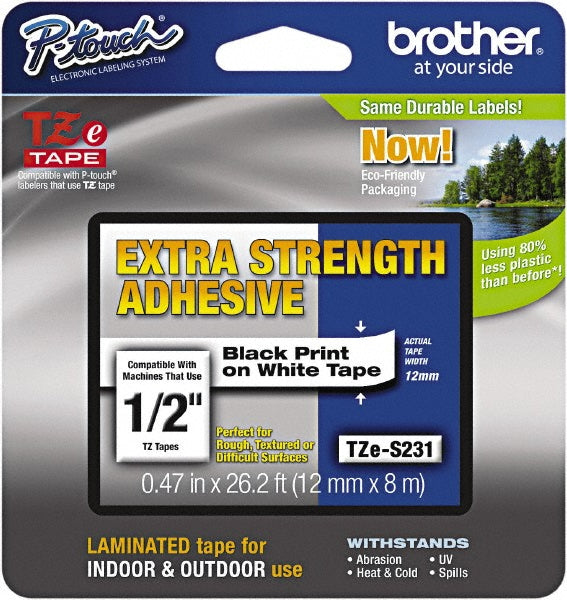 Brother TZES231G Tape Cassette: 1/2" x 26', Paper & Plastic, White