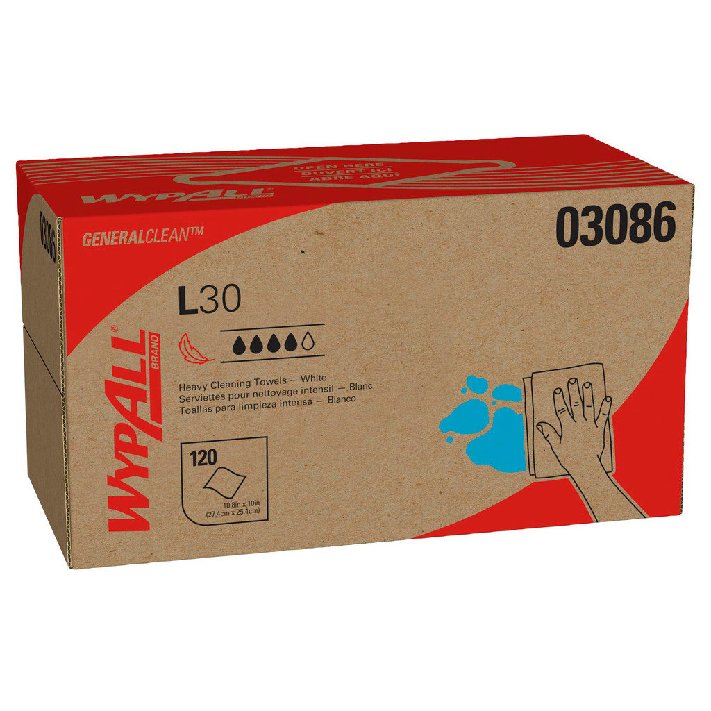 WypAll 3086 GeneralClean L30 Heavy Duty Cleaning Towels (03086), Pop-Up Box, Strong and Soft Towels, White
