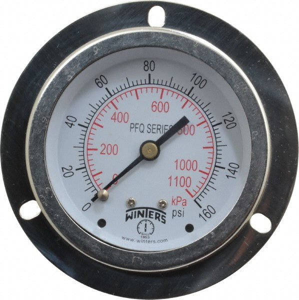 Winters PFQ905-DRY-25FF Pressure Gauge: 2-1/2" Dial, 0 to 160 psi, 1/4" Thread, NPT, Center Back Mount