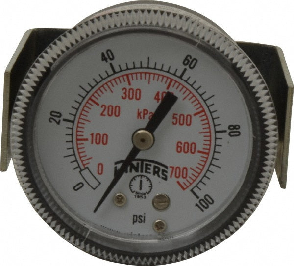 Winters P9U901406UC Pressure Gauge: 2" Dial, 0 to 100 psi, 1/8" Thread, NPT, U-Clamp Panel & Center Back Mount