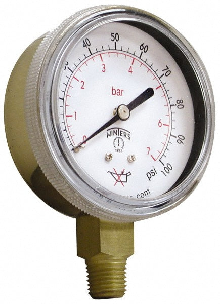 Winters PWL2720 1/4 Inch NPT, 22.5 Max psi, Brass Case Cylinder Pressure Gauge