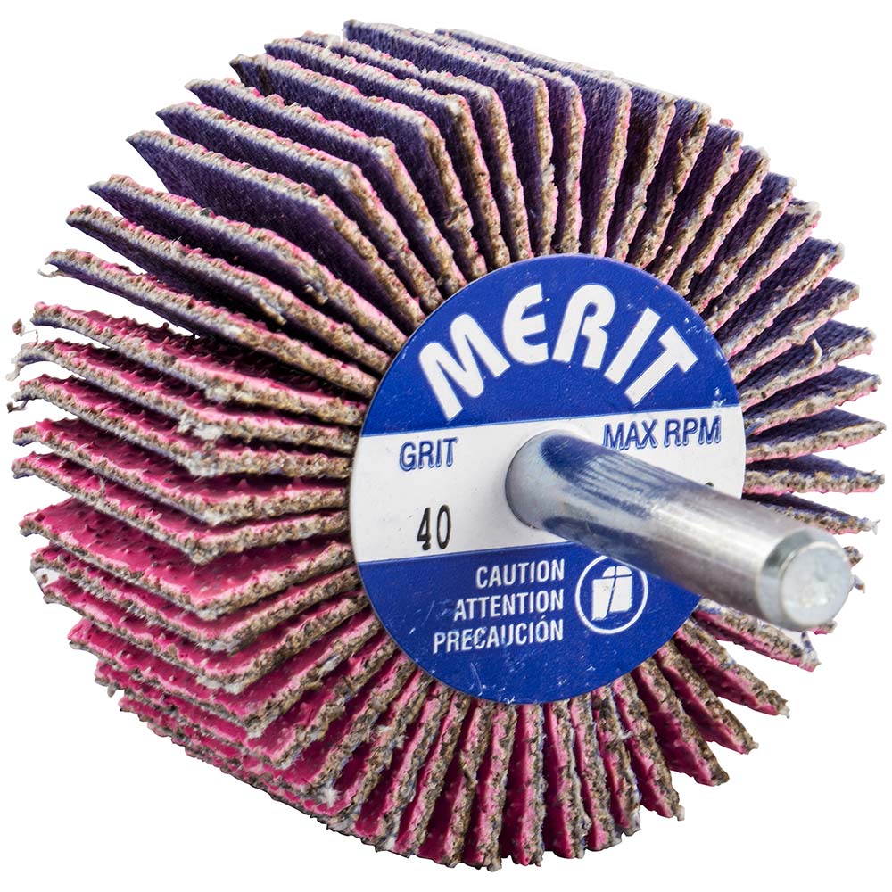 Merit Abrasives 69957339705 Mounted Flap Wheel: 2" Dia, 1" Face Width, 40 Grit, Ceramic Alumina (Pack of 10)