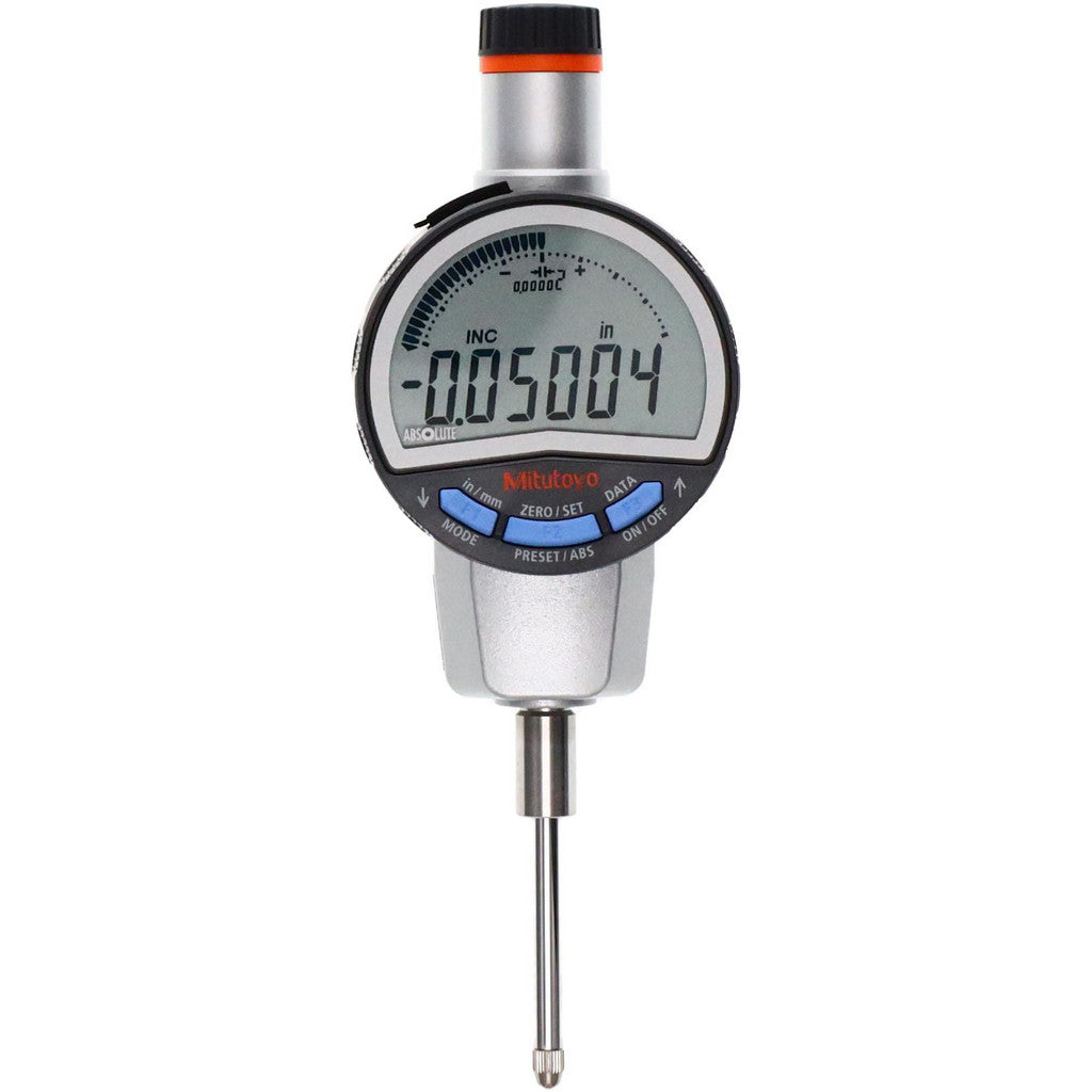 Mitutoyo 543-722B-02 LCD Electronic Drop Indicator: 1" Max, 0.000100" Accuracy, Flat Back, 2.6000" Dial Dia