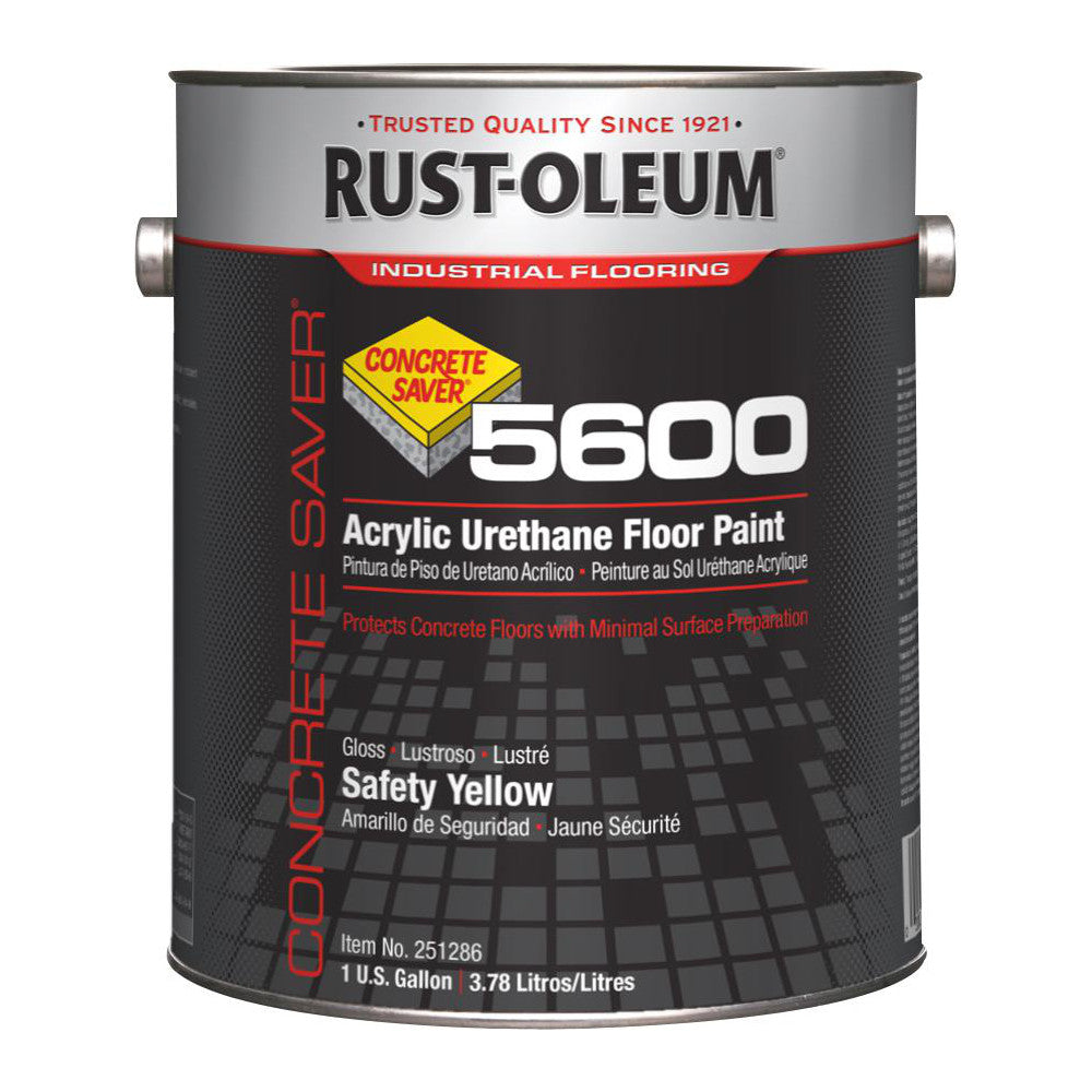 Rust-Oleum 251286 Industrial Choice 5600 System Acrylic Urethane Floor Paint, Safety Yellow, Gloss, 1 Gallon