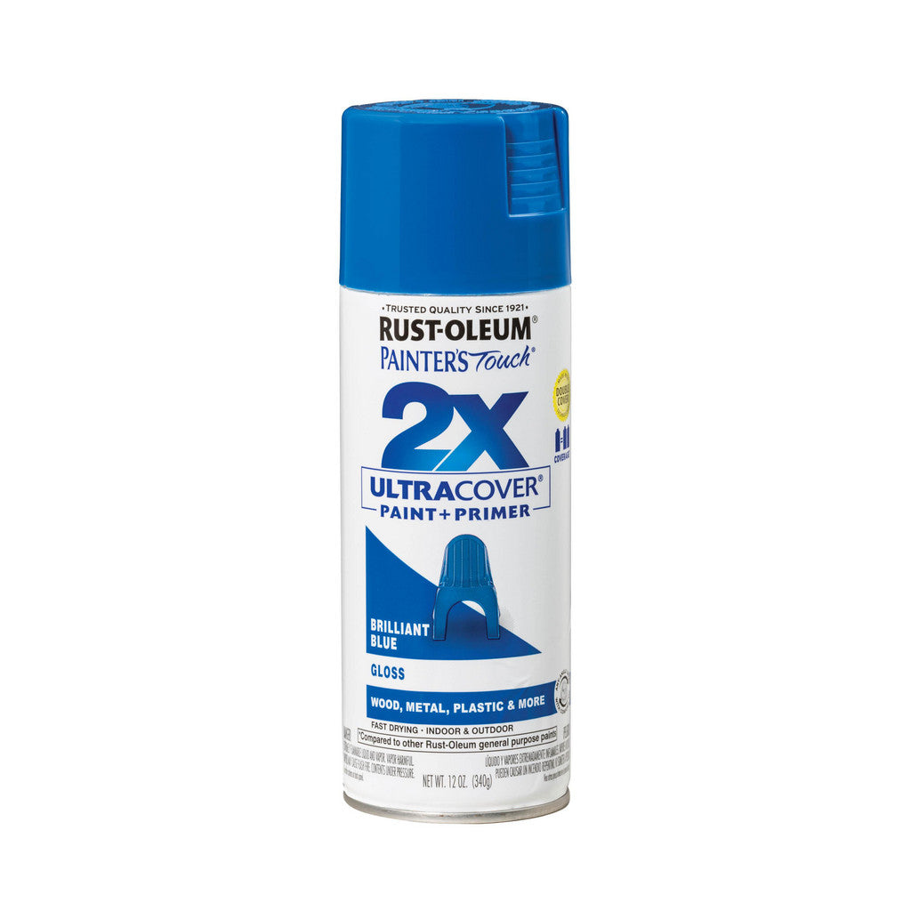 Rust-Oleum 334027 Painter's Touch 2X Ultra Cover Spray Paint, Brilliant Blue, Gloss, 12 oz