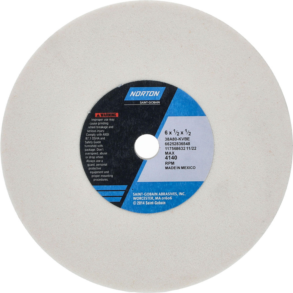 Norton 66252836548 Surface Grinding Wheel: 6" Dia, 1/2" Thick, 1/2" Arbor, 80 Grit