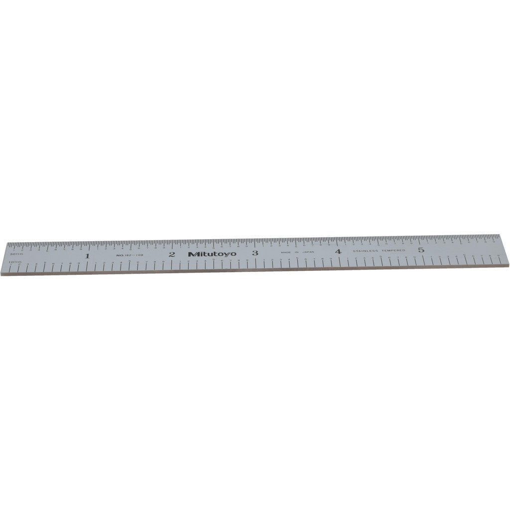 Mitutoyo 182-108 Steel Rule: 6" OAL, Inch & Metric Graduation, Rigid, 3/4" OAW