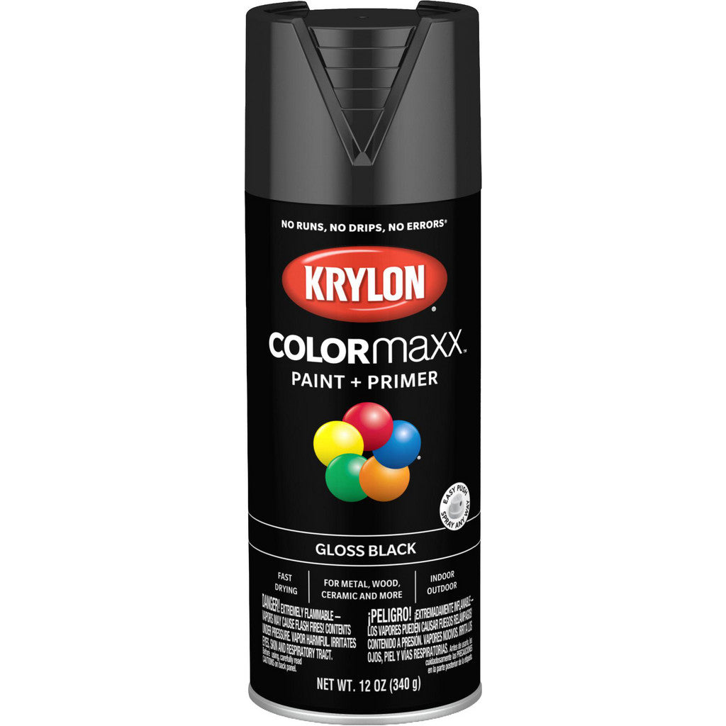 Krylon K05505007 COLORmaxx Paint + Primer, Gloss, Black, 12 oz