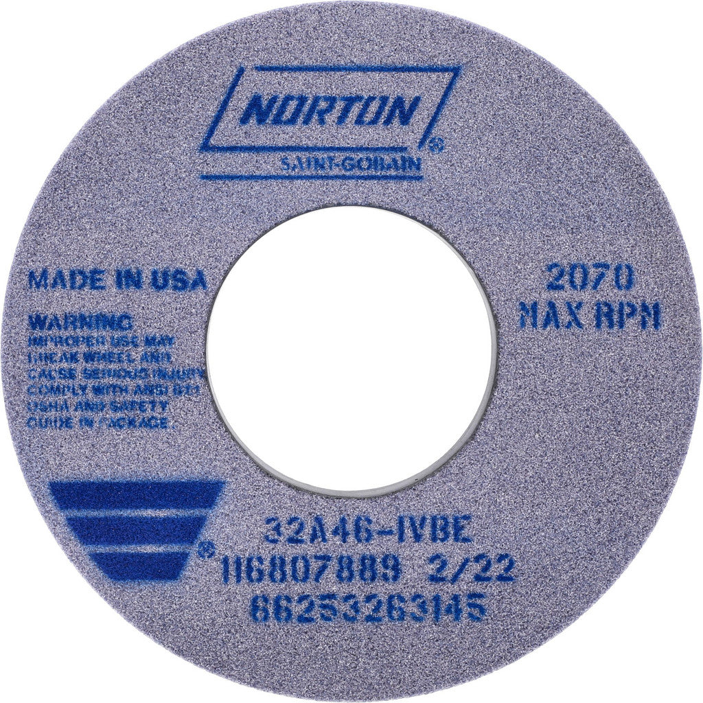 Norton 66253263145 Surface Grinding Wheel: 12" Dia, 1-1/2" Thick, 5" Arbor, 46 Grit