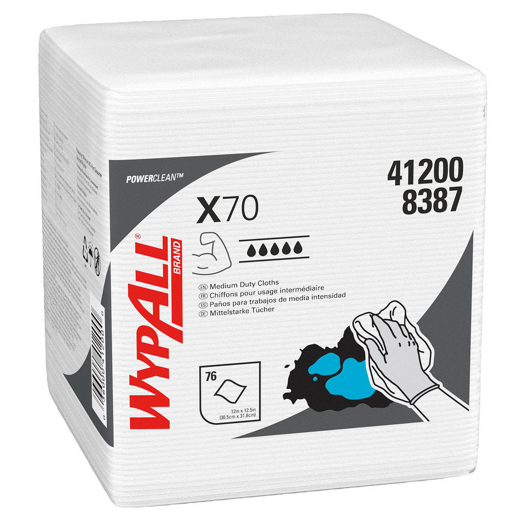 WypAll PowerClean x70 Medium Duty Cloths (41200), Quarterfold, Long Lasting Towels, White