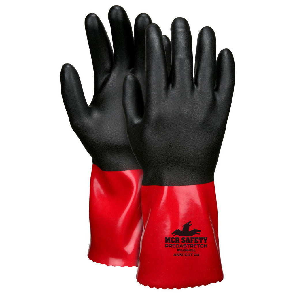 MCR Safety MG9645L Chemical Resistant Gloves: PredaStretch MG9645, Size Large, PVC, Supported, General Purpose Chemical-Resistant