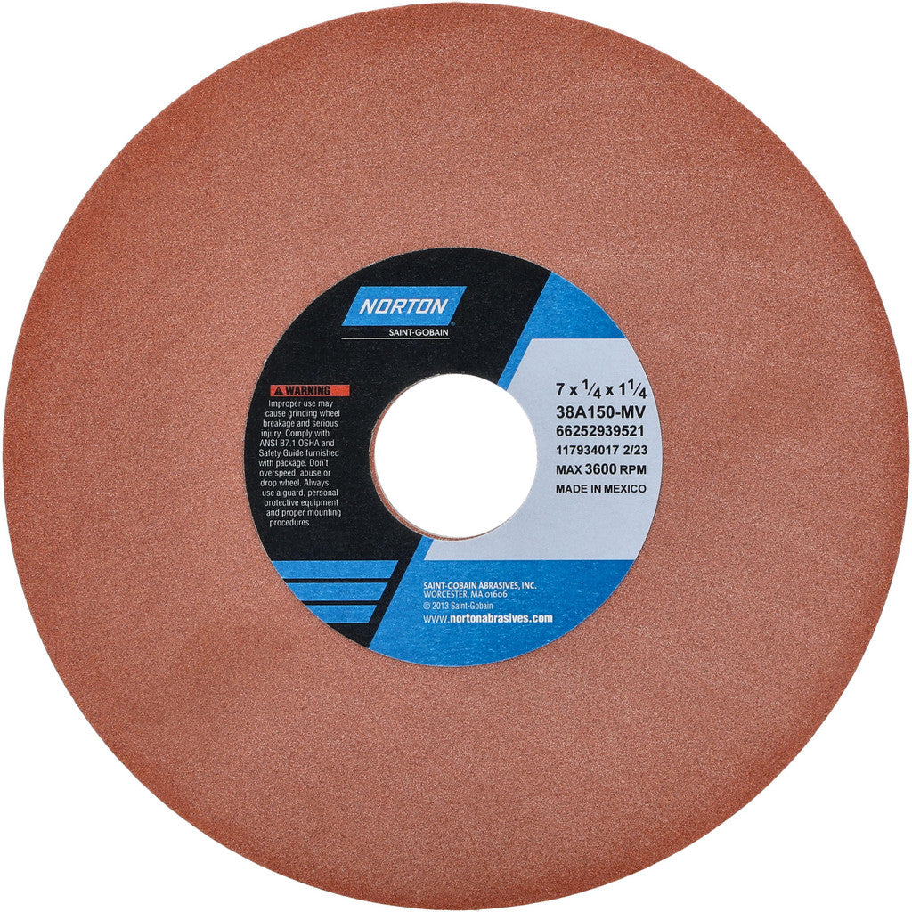 Norton 66252939521 Surface Grinding Wheel: 7" Dia, 1/4" Thick, 1-1/4" Arbor, 150 Grit