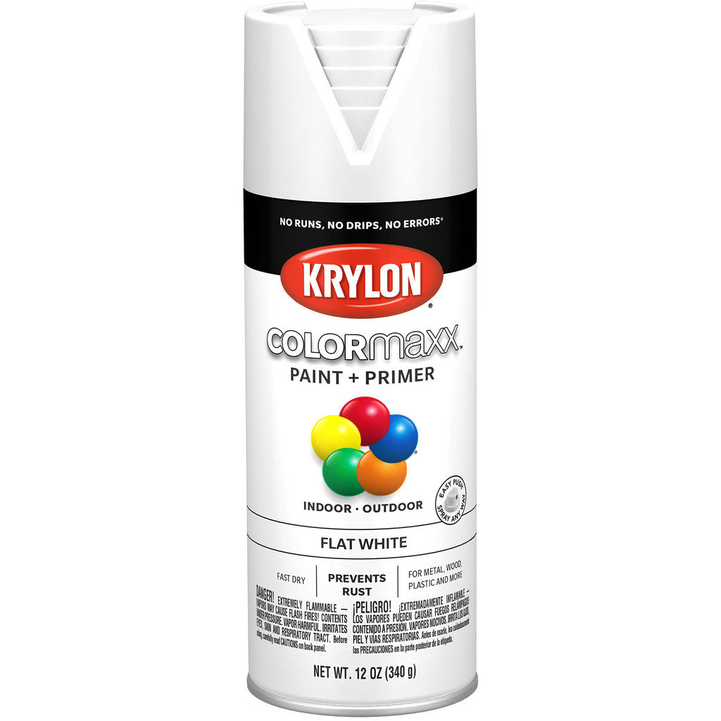 Krylon K05548007 COLORmaxx Paint + Primer, Flat, White, 12 oz