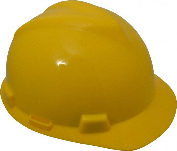 MSA 475360 Hard Hat: Impact Resistant, V-Gard Slotted Cap, Type 1, Class E, 4-Point Suspension