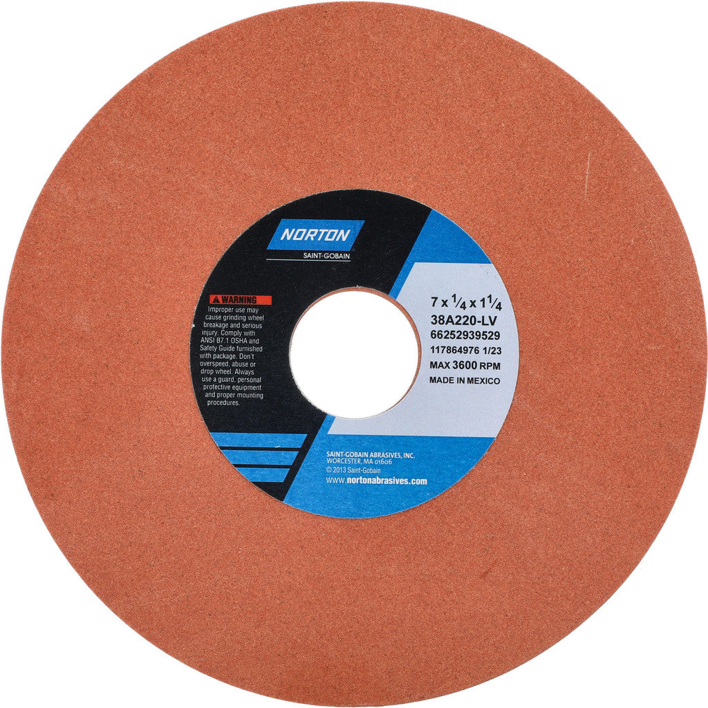 Norton 66252939529 Surface Grinding Wheel: 7" Dia, 1/4" Thick, 1-1/4" Arbor, 220 Grit