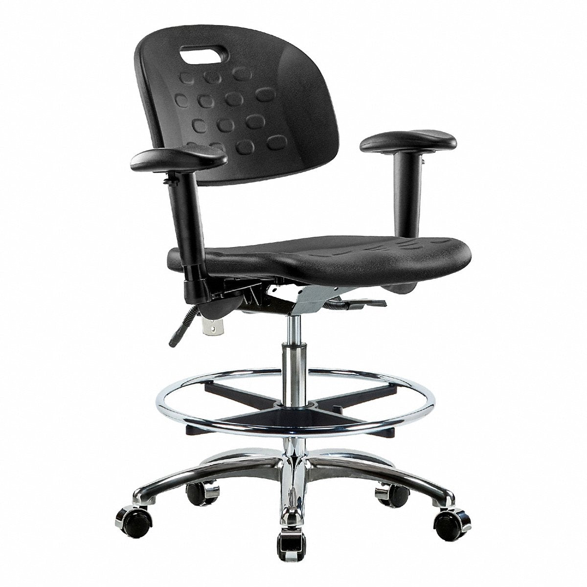 E Com Seating Poly Cr Chr, Med, Arms, Fr, Cast, Blk (BR-CLR-HPMBCH-CR-T0-A1-CF-CC-BLK)