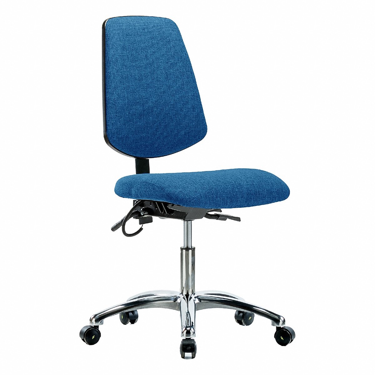 E-Com Seating ESD Fabric Chrome Desk Chair, Medium Back, Casters, Blue (BR-ESD-FDHCH-MB-CR-T0-A0-EC-ESDBLU)