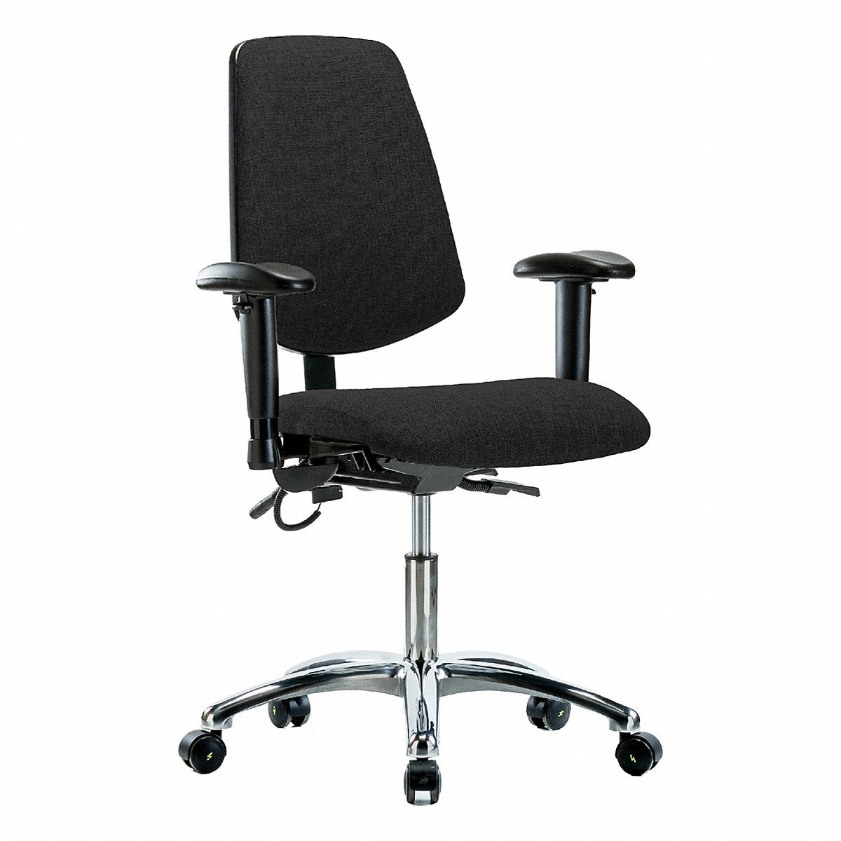 E-Com Seating ESD Fabric Chrome Desk Chair, Medium Back, Adjustable Arms, Casters, Black (BR-ESD-FDHCH-MB-CR-T0-A1-EC-ESDBLK)