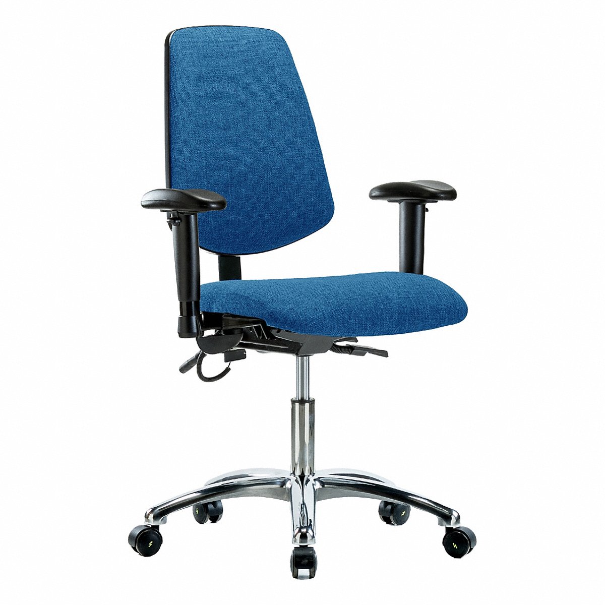 E-Com Seating ESD Fabric Desk Chair, Medium Back, Tilt, Adjustable Arms, Casters, Blue (BR-ESD-FDHCH-MB-CR-T1-A1-EC-ESDBLU)