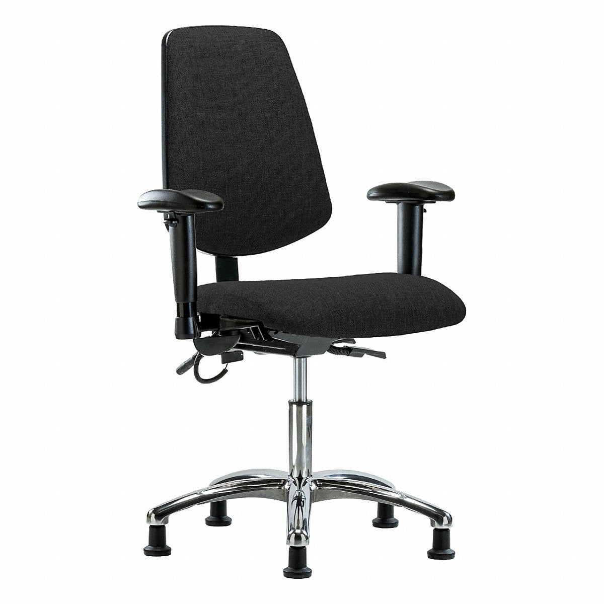 E-Com Seating ESD Fabric Desk Chair, Medium Back, Tilt, Adjustable Arms, Stationary Glides, Black (BR-ESD-FDHCH-MB-CR-T1-A1-EG-ESDBLK)