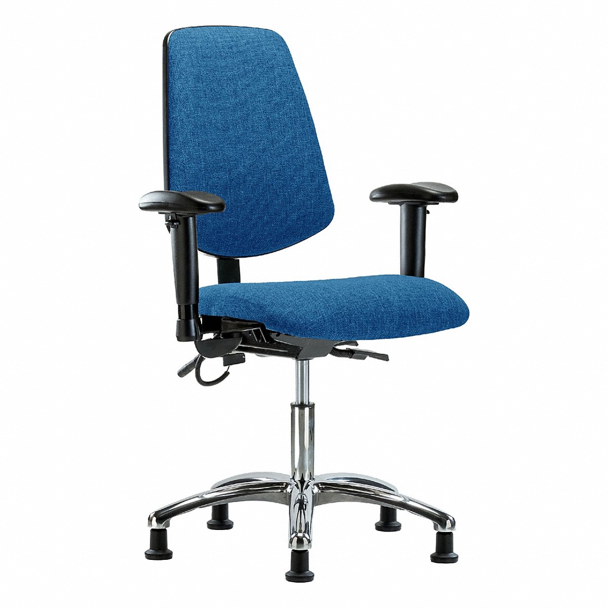 E-Com Seating ESD Fabric Chrome Desk Chair, Medium Back, Adjustable Arms, Stationary Glides, Blue (BR-ESD-FDHCH-MB-CR-T0-A1-EG-ESDBLU)
