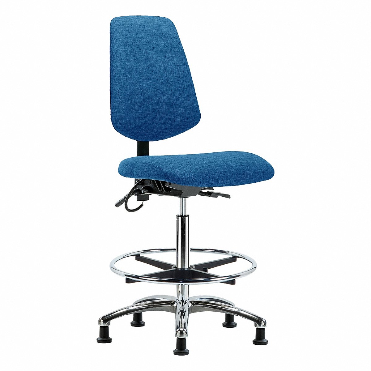 E-Com Seating ESD Fabric Chrome High-Height Chair, Medium Back, Footring, Stationary Glides, Blue (BR-ESD-FHBCH-MB-CR-T0-A0-CF-EG-ESDBLU)