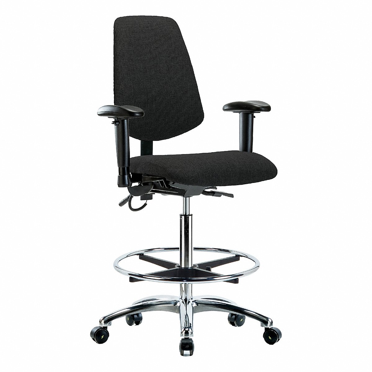 E-Com Seating ESD Fabric High-Height Chair, Medium Back, Adjustable Arms, Footring, Casters, Black (BR-ESD-FHBCH-MB-CR-T0-A1-CF-EC-ESDBLK)