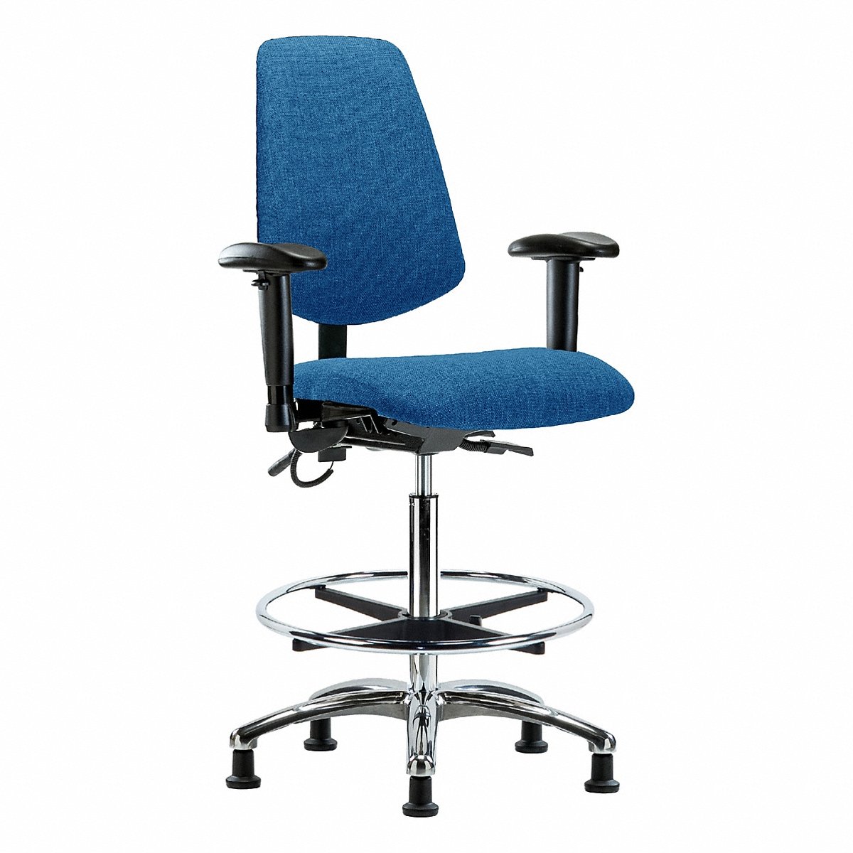 E-Com Seating ESD Fabric High-Height Chair, Medium Back, Adjustable Arms, Footring, Stationary Glides, Blue (BR-ESD-FHBCH-MB-CR-T0-A1-CF-EG-ESDBLU)