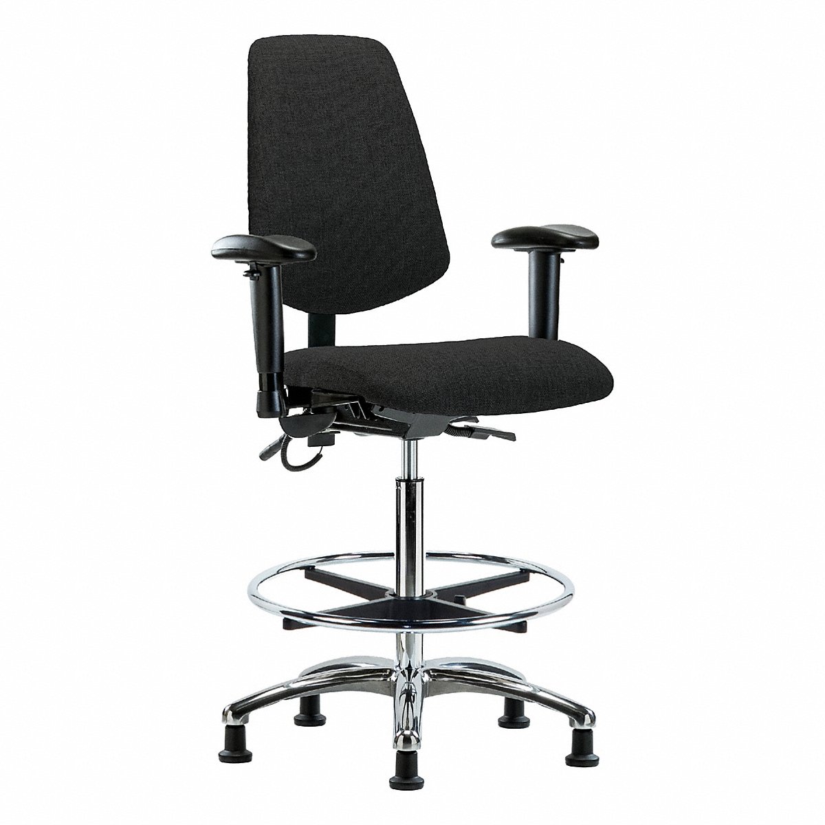 E-Com Seating ESD Fabric High-Height Chair, Medium Back, Adjustable Arms, Footring, Stationary Glides, Black (BR-ESD-FHBCH-MB-CR-T0-A1-CF-EG-ESDBLK)