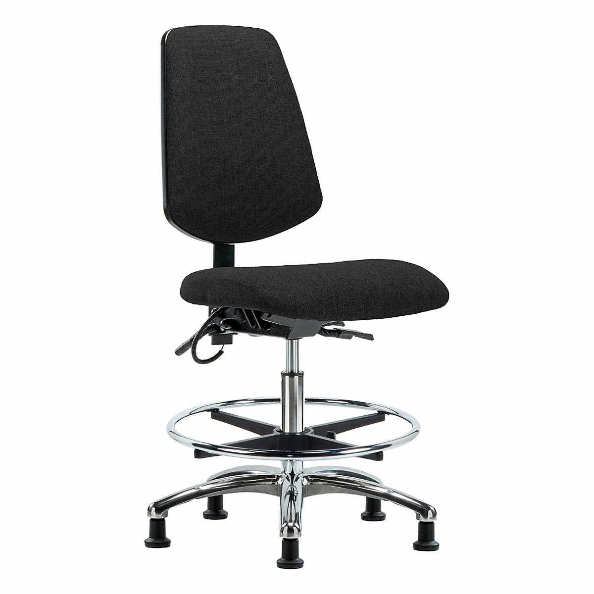 E-Com Seating ESD Fabric Medium-Height Chair, Medium Back, Tilt, Footring, Stationary Glides, Black (BR-ESD-FMBCH-MB-CR-T1-A0-CF-EG-ESDBLK)
