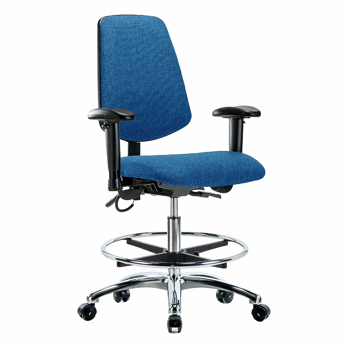 E-Com Seating ESD Fabric Medium-Height Chair, Medium Back, Tilt, Adjustable Arms, Footring, Casters, Blue (BR-ESD-FMBCH-MB-CR-T1-A1-CF-EC-ESDBLU)