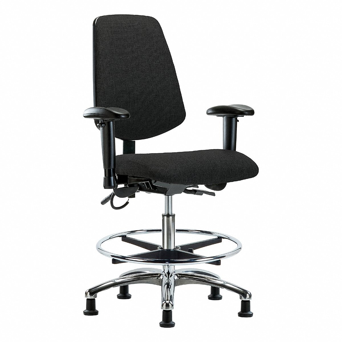 E-Com Seating ESD Fabric Medium-Height Chair, Medium Back, Tilt, Adjustable Arms, Footring, Stationary Glides, Black (BR-ESD-FMBCH-MB-CR-T1-A1-CF-EG-ESDBLK)
