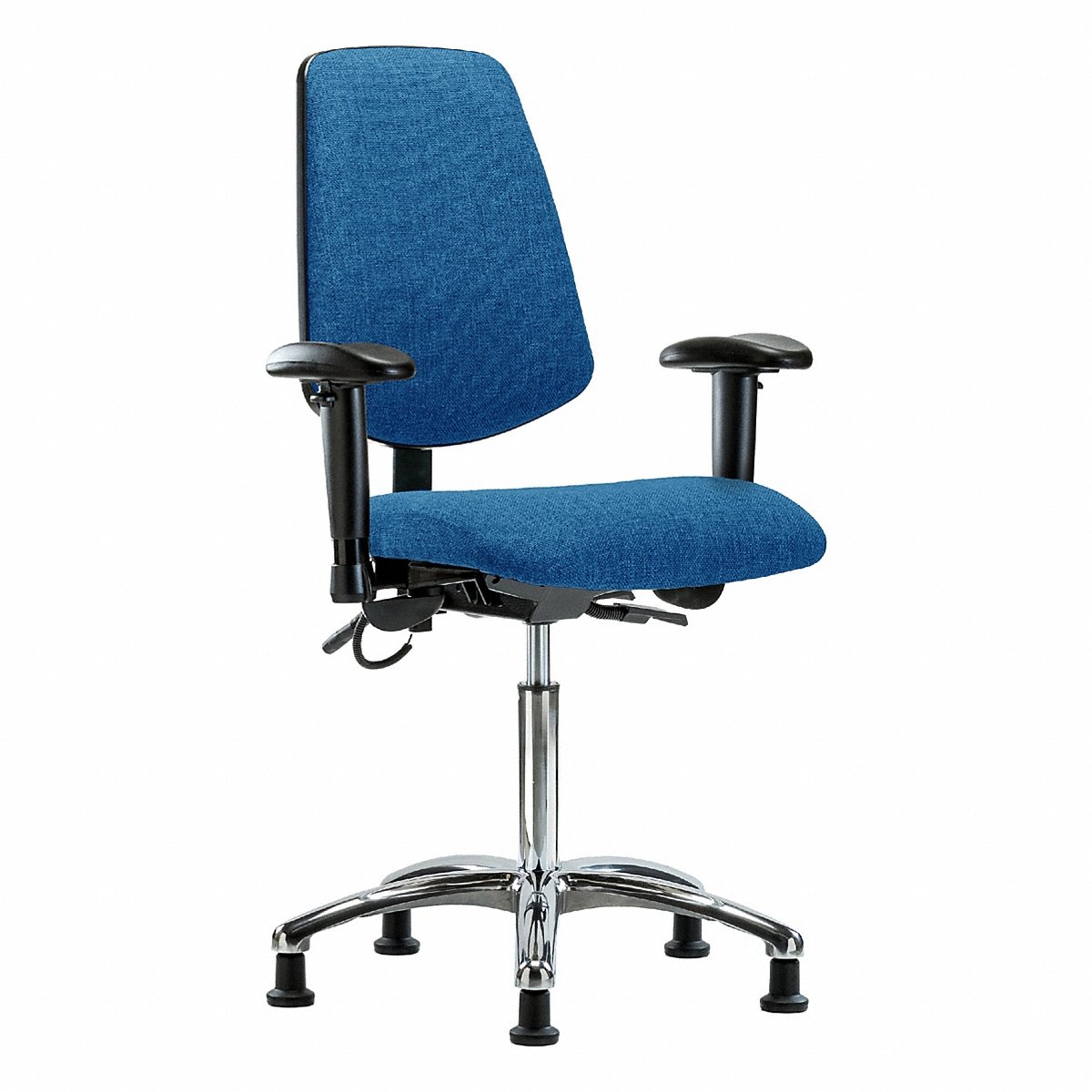 E-Com Seating ESD Fabric Medium-Height Chair, Medium Back, Tilt, Adjustable Arms, Stationary Glides, Blue (BR-ESD-FMBCH-MB-CR-T1-A1-NF-EG-ESDBLU)