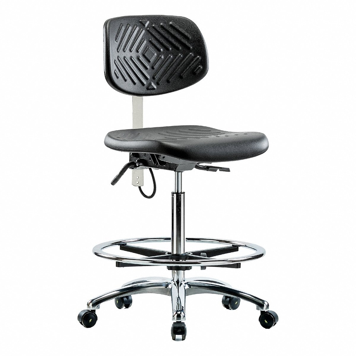 E Com Seating Poly Esd Chair, High, Fr, Tilt, Casters (BR-ESD-PHBCH-CR-T1-A0-CF-EC)