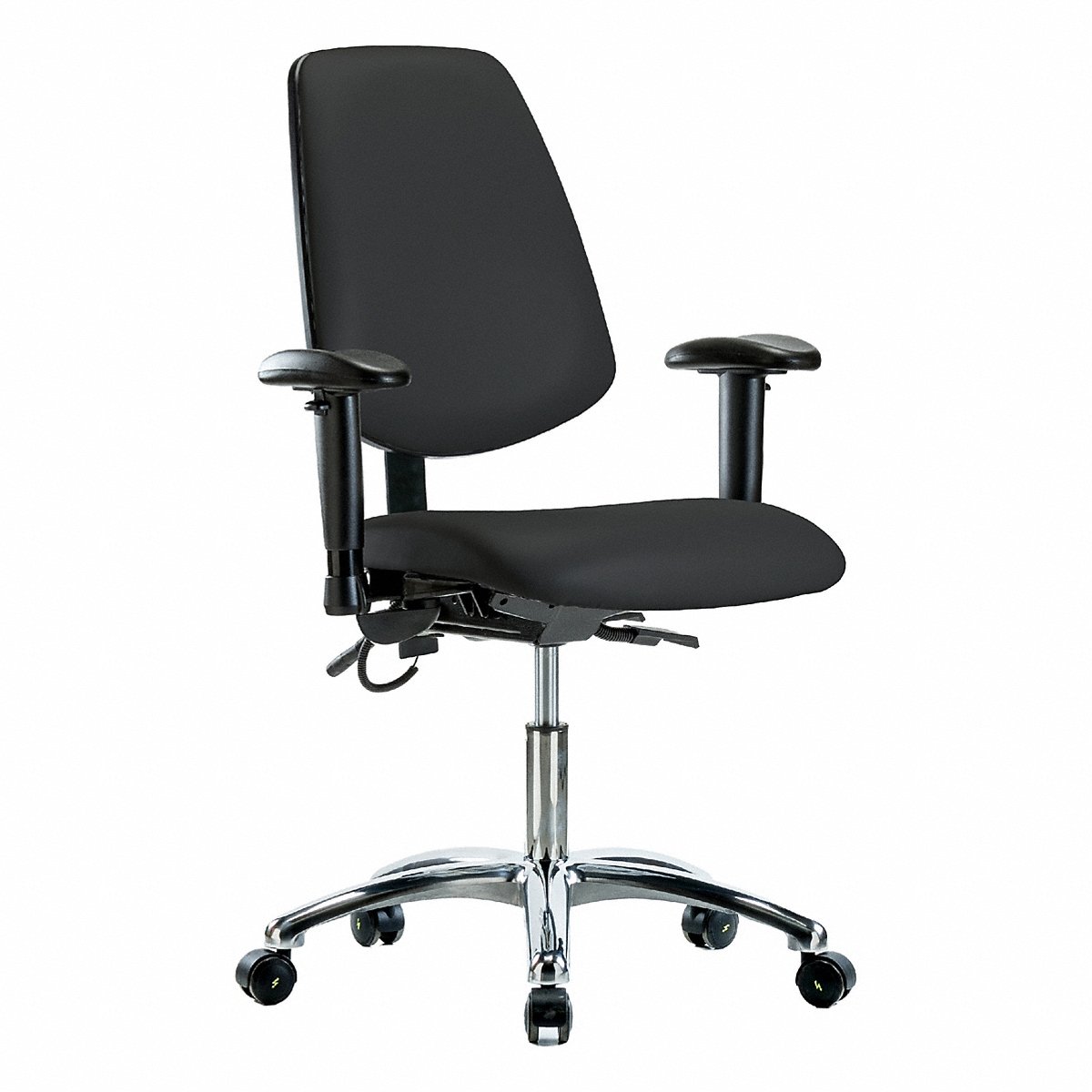 E-Com Seating ESD Vinyl Desk Chair, Medium Back, Tilt, Adjustable Arms, Casters, Black (BR-ESD-VDHCH-MB-CR-T1-A1-EC-ESDBLK)