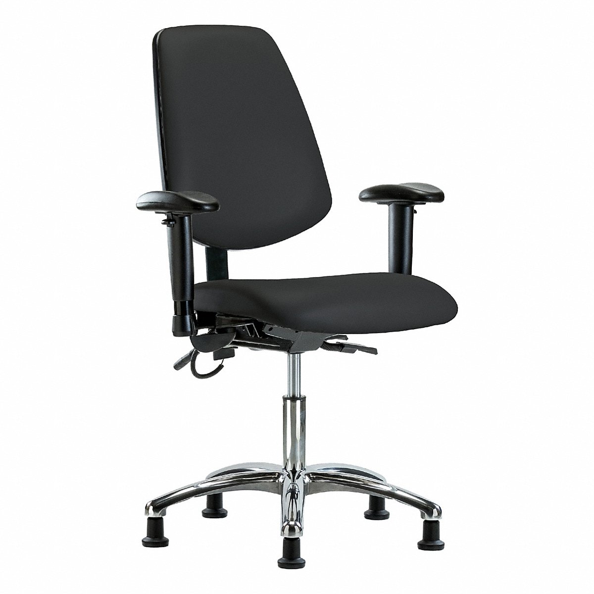 E-Com Seating ESD Vinyl Desk Chair, Medium Back, Tilt, Adjustable Arms, Stationary Glides, Black (BR-ESD-VDHCH-MB-CR-T1-A1-EG-ESDBLK)