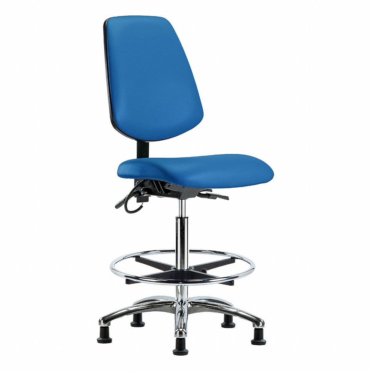 E-Com Seating ESD Vinyl High-Height Chair, Medium Back, Tilt, Footring, Stationary Glides, Blue (BR-ESD-VHBCH-MB-CR-T1-A0-CF-EG-ESDBLU)