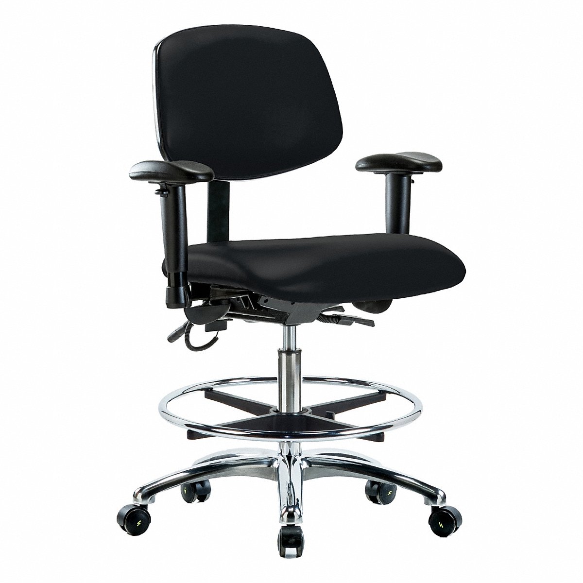 E Com Seating Vinyl Esd Chr, Med, Arms, Fr, Cstrs, Blk (BR-ESD-VMBCH-CR-T0-A1-CF-EC-ESDBLK)