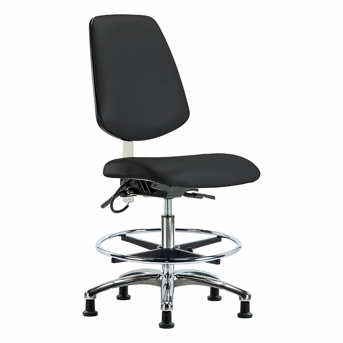 E-Com Seating ESD Vinyl Medium-Height Chair, Medium Back, Tilt, Footring, Stationary Glides, Black (BR-ESD-VMBCH-MB-CR-T1-A0-CF-EG-ESDBLK)