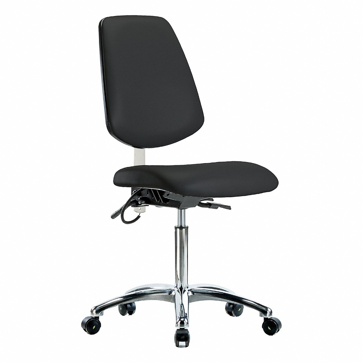 E-Com Seating ESD Vinyl Chrome Medium-Height Chair, Medium Back, Casters, Black (BR-ESD-VMBCH-MB-CR-T0-A0-NF-EC-ESDBLK)