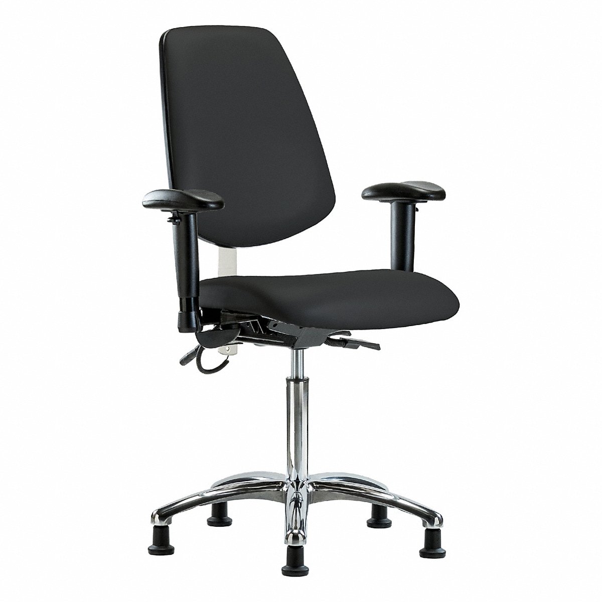 E-Com Seating ESD Vinyl Medium-Height Chair, Medium Back, Tilt, Adjustable Arms, Stationary Glides, Black (BR-ESD-VMBCH-MB-CR-T1-A1-NF-EG-ESDBLK)
