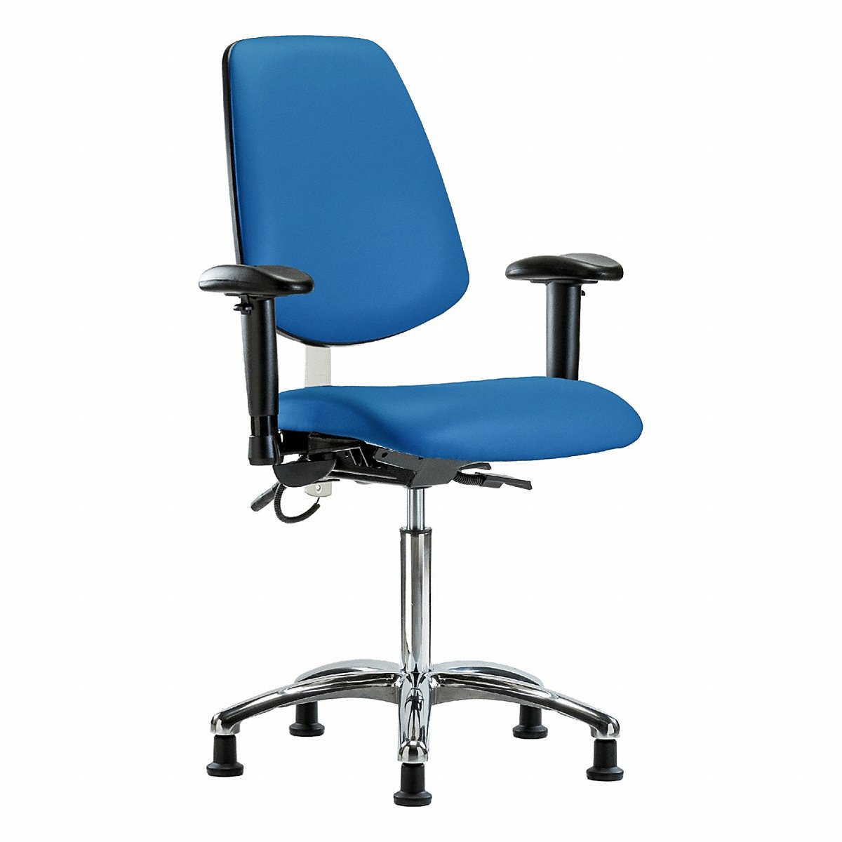 E-Com Seating ESD Vinyl Medium-Height Chair, Medium Back, Tilt, Adjustable Arms, Stationary Glides, Blue (BR-ESD-VMBCH-MB-CR-T1-A1-NF-EG-ESDBLU)